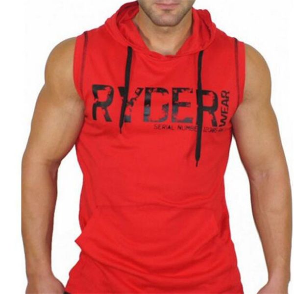 

2018 fashion men sleeveless hoodies fitness shirt hoodie cotton tank super muscle vest gyms clothing, White;black