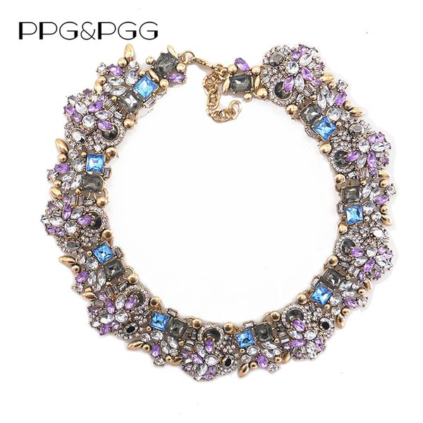 

ppg&pgg fashion jewelry women luxury rhinestone collar purple crystal bib choker statement necklaces pendants, Golden;silver
