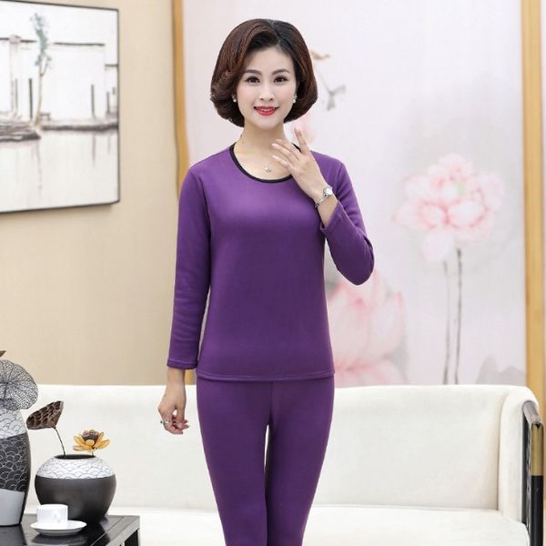

new autumn winter fleece warm 2 pieces set women long johns large size slim soft thermal underwear mother plus size xl-4xl, Black;red