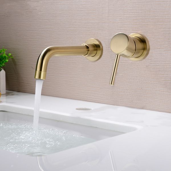 

new 210mm solid brass wall mounted basin faucet bathroom mixer tap and cold faucet 360 degree rotation spout