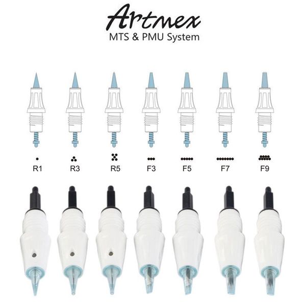20pcs Artmex A3 V6 V8 V9 V9 V1 V1 V1 V1 V1 V1 V1 V1 V1 Cartucce di Ago MTS PMU Aghi Tattoo Aghi Body Art Makeup permanente Derma Pen