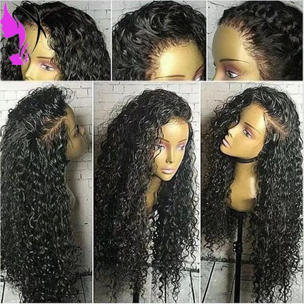 Side Part Long Black Wig Curly Synthetic Lace Front Wig Heat
