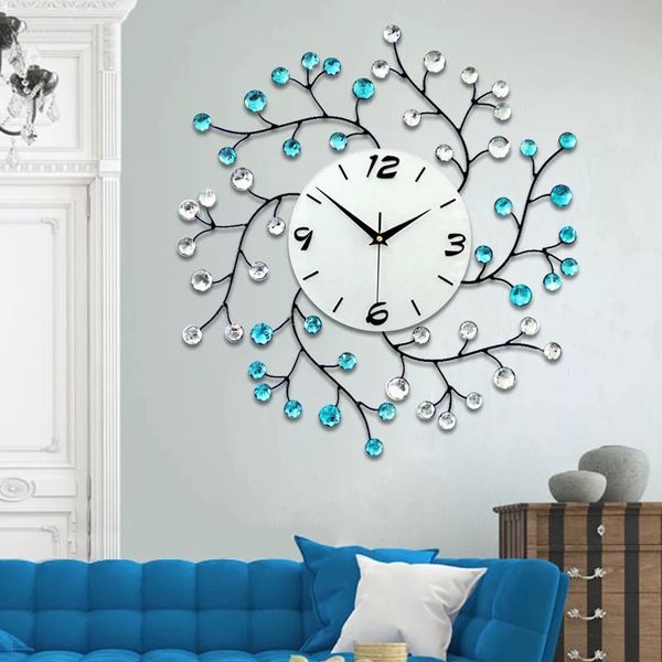 

3d big wall clock modern design decorative home decor wall watches living room 54pcs diamonds wrought iron silent large clock