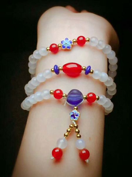 

natural chalcedony three-ring bracelet, can be worn by people c9#, Golden;silver