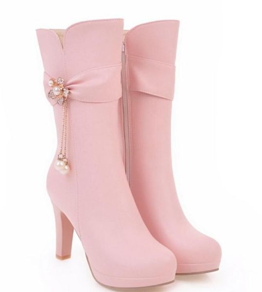 

send 2018 autumn winter high heel middle barrel boots fashion coarse heel waterproof table women martin boots, Black