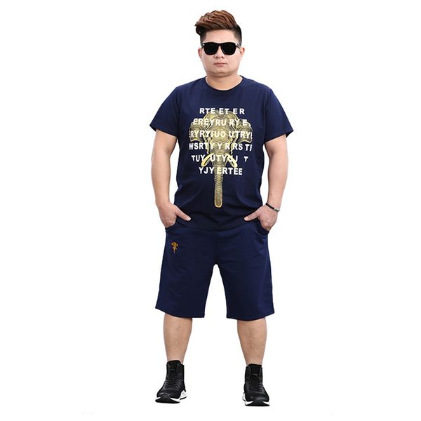 

bronzing printing fashion casual boutique two-pieces t shirt and shorts suit summer 2018 quality cotton mens short sets xxxl-8xl, Gray