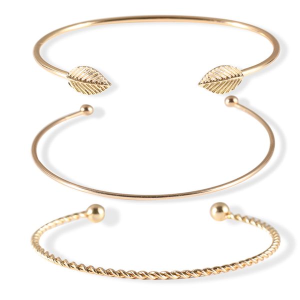 

2018 europe and america fashion gold bracelet for women simple personality leaves three pieces of open bracelet jewelry, Black
