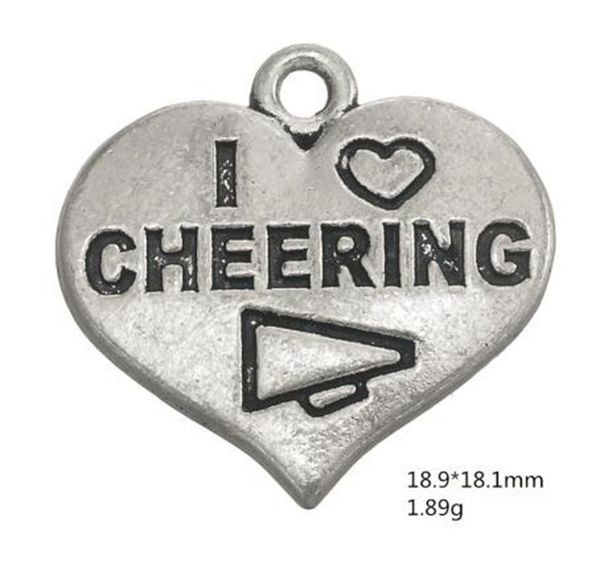 

2021 diy engraved charm i love cheering heart charm jewelry, Bronze;silver