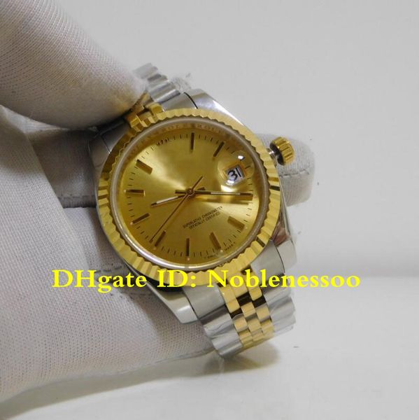 

горячие мужские 36 мм datejust 116233 18 карат желтое золото сталь шампанское циферблат азия 2813 механизм автоматические мужские часы, Slivery;brown