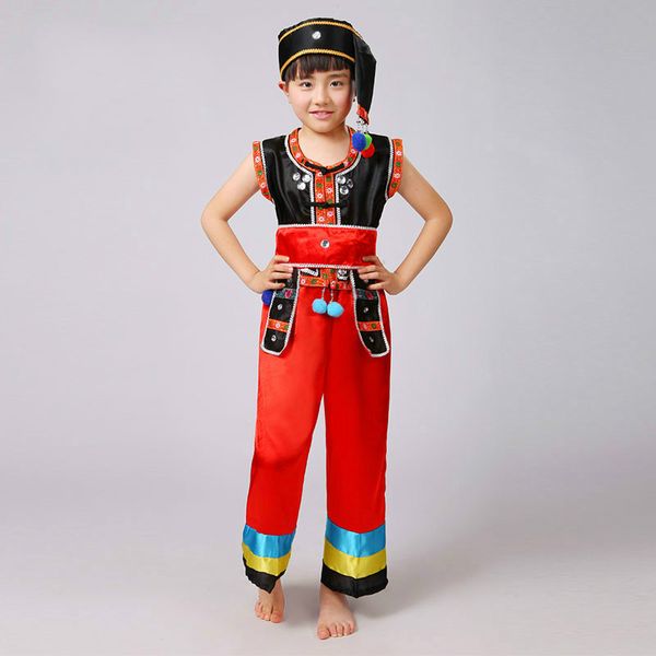 

new chinese folk dance costume dress miao clothing for boy modern hmong clothing children traditional chinese costume, Black;red