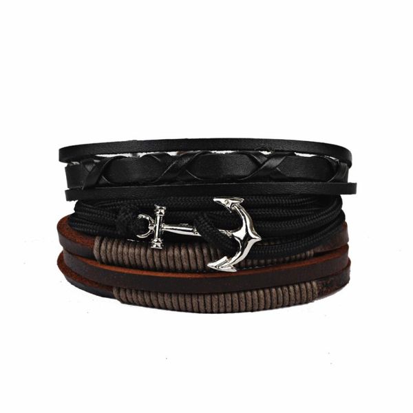 

leather bracelets & bangles for men and women black and brown braided rope fashion man jewelry, Golden;silver