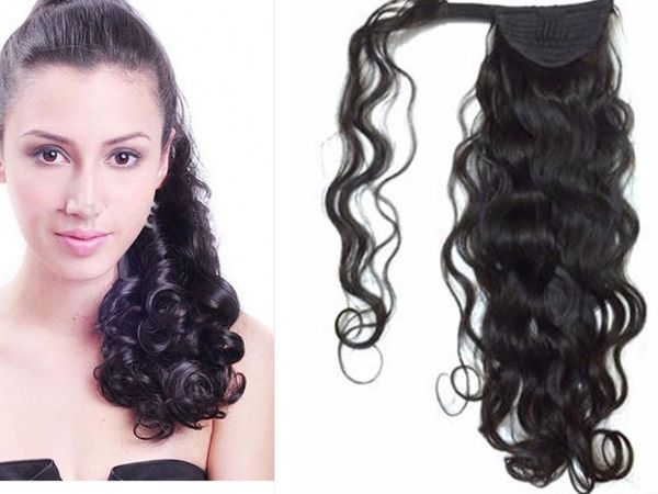 Cabelo Humano Curly Cabelo De Cabelo De Cabelo Envolve Clip clip Natural Wave Cabelo Cordilheira Pony Tails 140g Afro-americana Cabytails