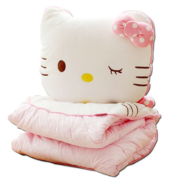 

cartoon hello kitty pillow blanket three-in-one hand warmer pillow quilt dual-use coral fleece blanket cushion