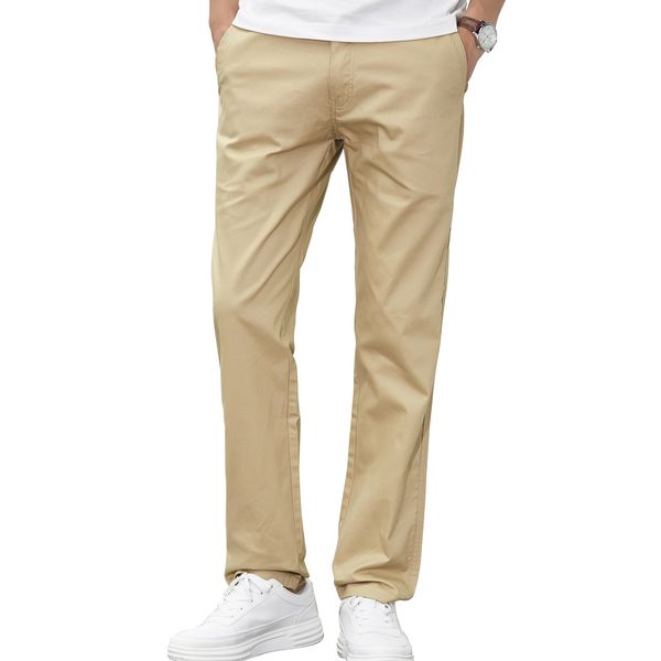 

beverry summer lightweight men pants straight flat-front casual pant men 100% cotton chino trousers for, Black