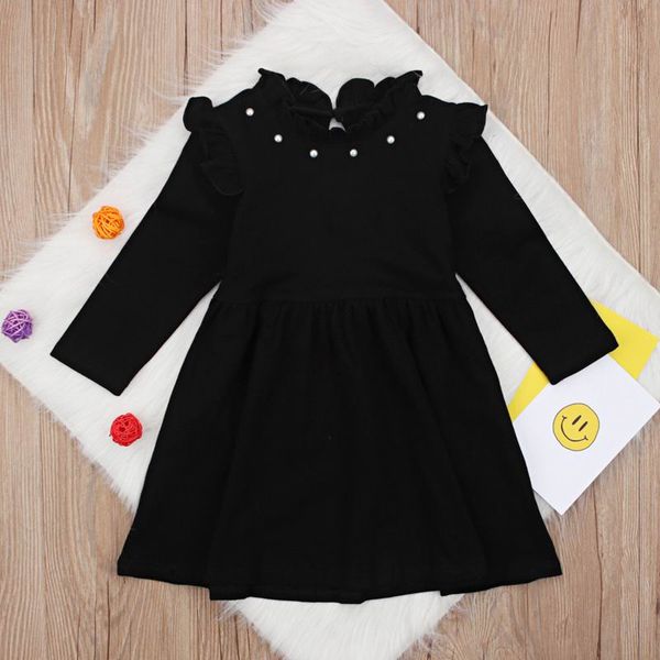 

retail autumn new arrival kids girls long sleeve black dress knitted cotton pearl dresses children clothes 2-6 years cc01346, Red;yellow