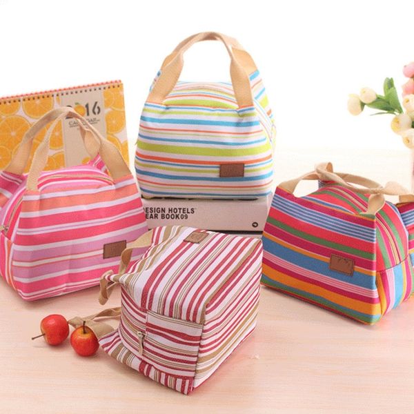 

lunch bag thermal stripe tote bags picnic food lunch box bag for women girls ladies kids