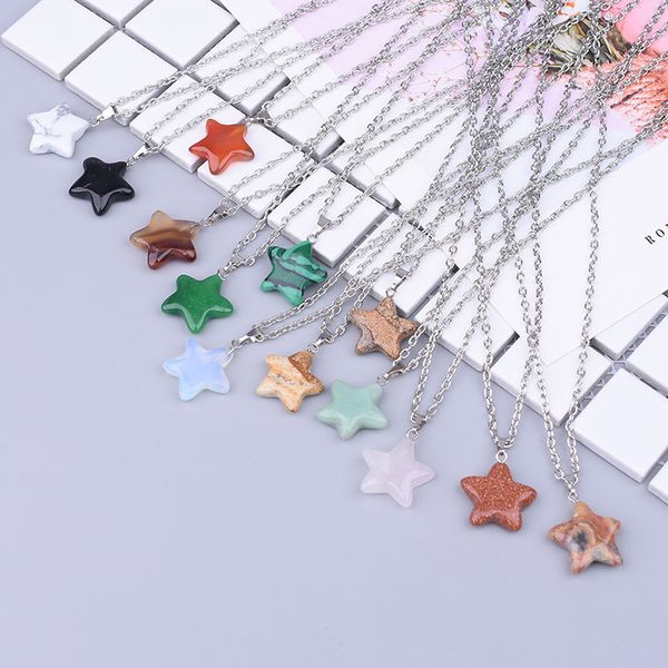 

дешевые натуральный камень пятиконечная звезда форма бирюзовый опал druzy drusy кулон ожерелье с 50 см цепь из нержавеющей стали, Silver