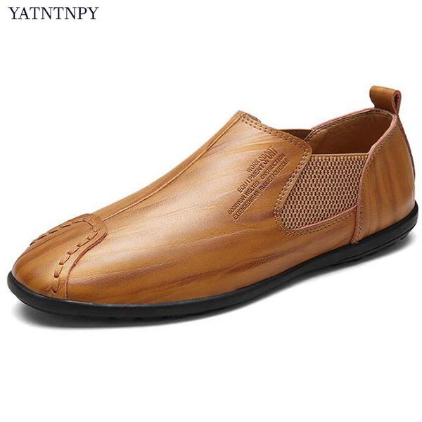 

yatntnpy brand new men casual shoes genuine leather shoes man slip-on mocassins fashion zapatos hombre flat sapatos, Black