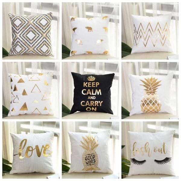 Bronzing Cushion Cover Gold Printed Decorative Pillow Covers Sofa