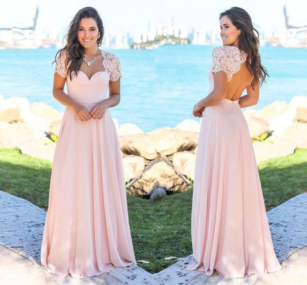 

new navy blue blush country bridesmaid dresses scoop hollow back lace chiffon beach garden wedding guest maid of honor dresses dh4019, White;pink