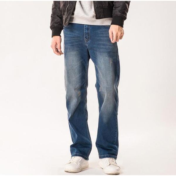 

men loose straight jeans spring summer men's baggy trousers casual jeans plus size denim trousers men bottoms, Blue