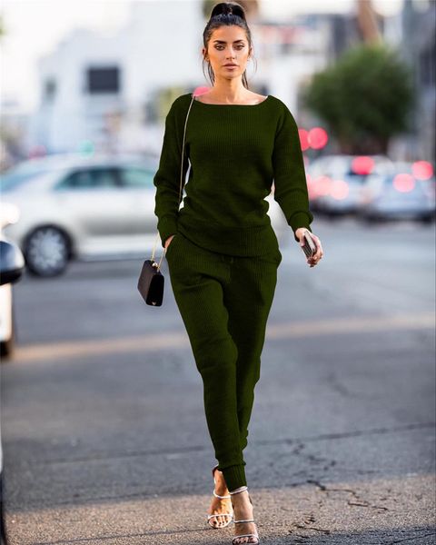 

Pullover Sexe Mara Cotton Knitted Tracksuits Women Two Piece Set Top and Pants Casual Solid Sweater Sets Winter Sweat Suits