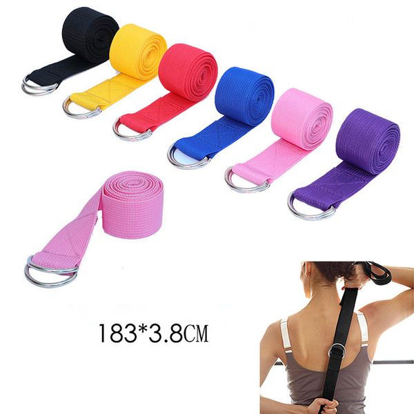 

183cm multi-colors d-ring yoga stretch strap belt fitness exercise gym rope figure waist leg resistance bands