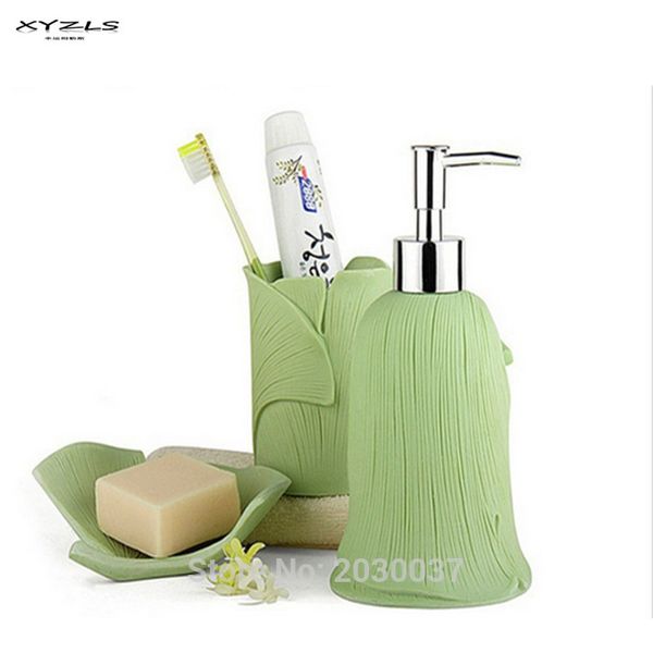 Neutral Leaf 3 Piece Bathroom Set Toothbrush Holder Soap Dispenser Soap Dish 