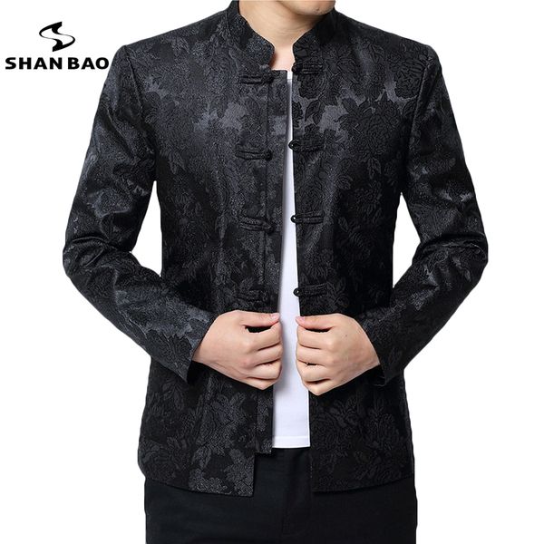 

shan bao brand chinese style tang suit men stand collar casual jacket 2018 spring flower jacquard embroidery jacket, Black;brown