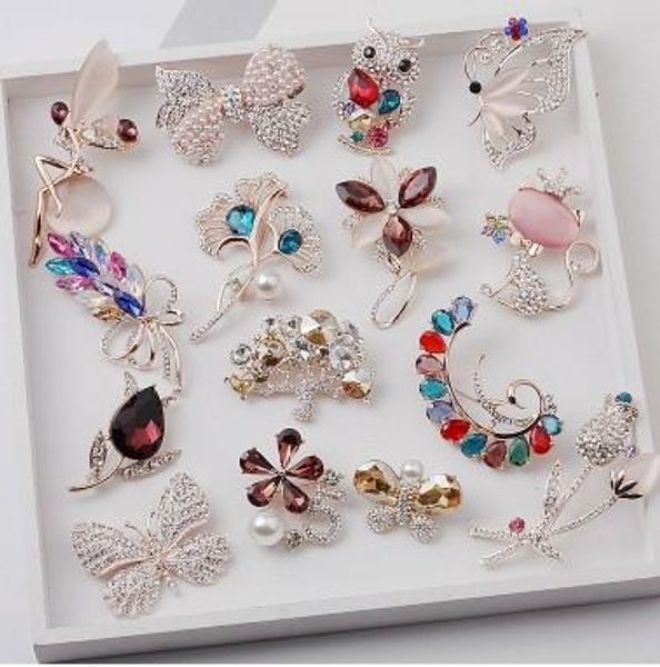 

elegant design brooch pins, mixed lot fancy animals , flowers creative womens girls rhinestone crystal pin brooches gifts, Gray