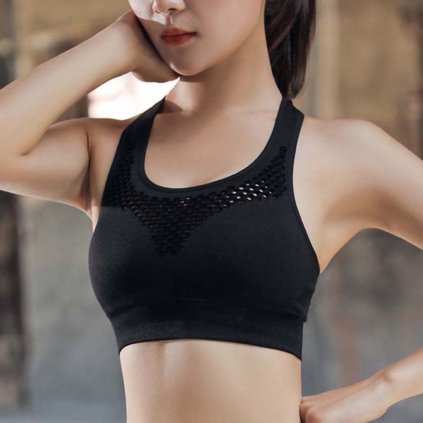 

women push up hollow sports bra padded wireshockproof gym fitness bra athletic running yoga vest underwear tank, White;black