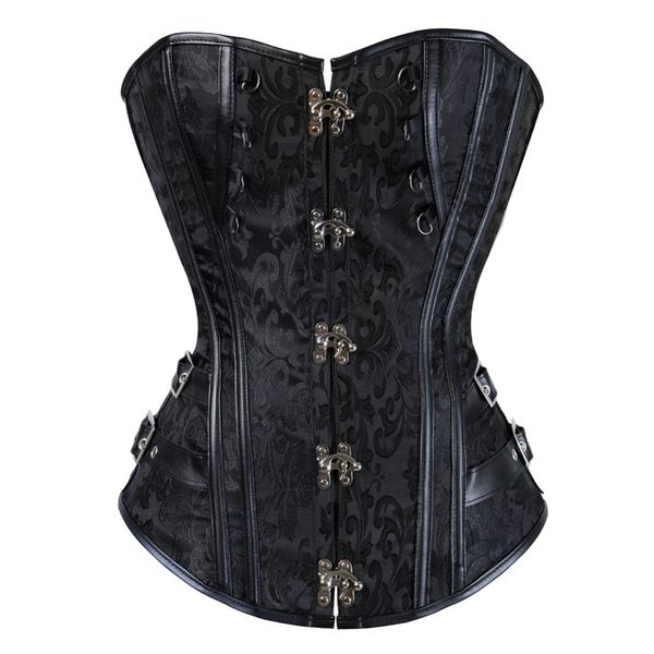 

s-6xl women gothic steel boned corset steampunk waist slimming lace up corsets and bustiers overbust corselet body shaper top, Black;white