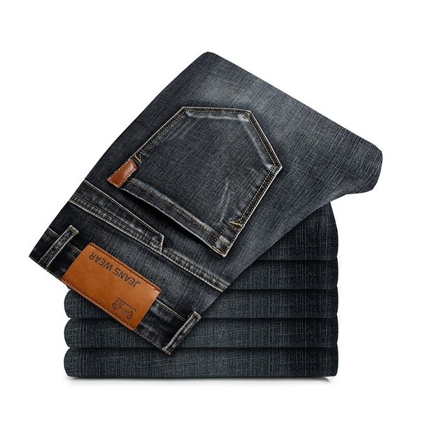 

brand 2018 clothes men's fashion jeans business casual stretch slim jeans classic cowboy trousers regular fit denim pants male, Blue