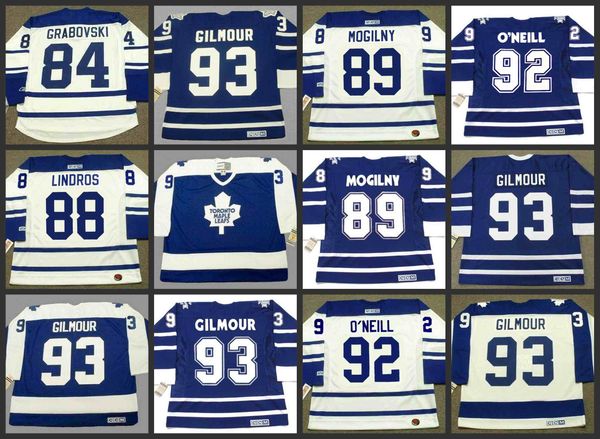 

84 mikhail grabovski 88 eric lindros 89 alexander mogilny 92 jeff o'neill 93 doug gilmour 99 wilf paiement toronto maple leafs ccm vint, Black;red
