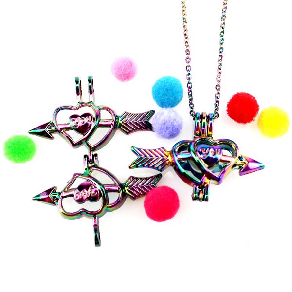 C497 Perle Cage 25 mm Coeur Flèche Aroma médaillon MULTI COLOR ACIER INOXYDABLE Collier