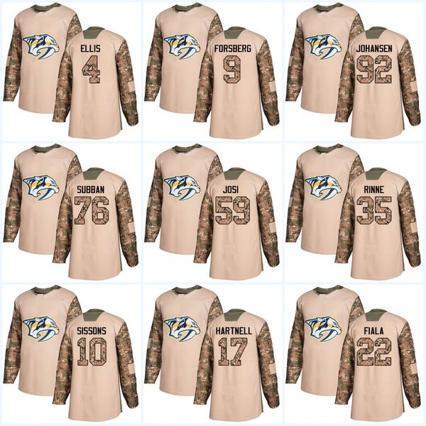 

2017 Camo Veterans Day Nashville Predators 59 Roman Josi 9 Filip Forsberg 76 P.K. Subban 92 Ryan Johansen Pekka Rinne Hockey jersey