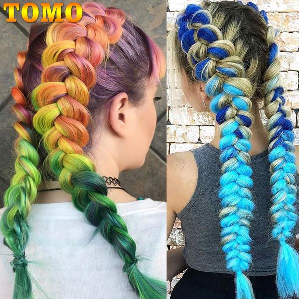 Grosshandel Tomo 24 Inchsynthetische Flechten Haarverlangerungen Ombre Kanekalon Jumbo Braid Grau Blau Rosa Lila Hakeln Haar Zopfe Fur Schwarze Oder