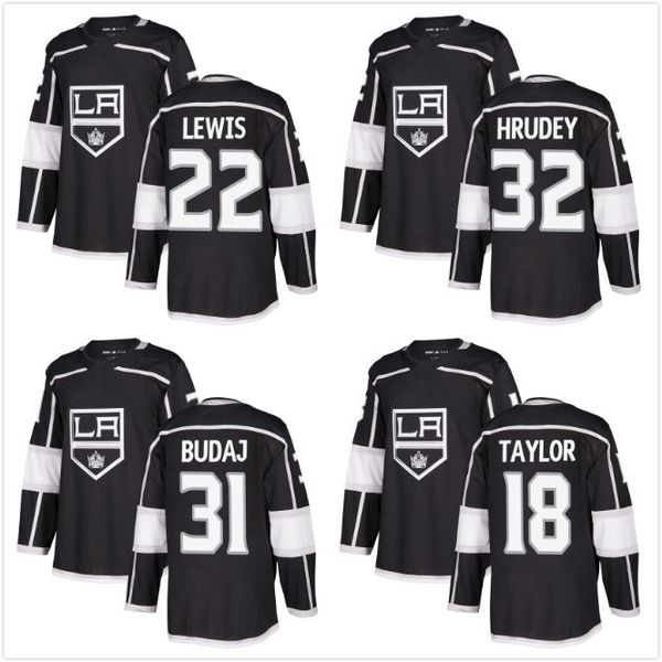 

customize los angeles men's ice hockey 22 lewis 32 hrudey 31 budaj 18 taylor edmonton hockey jerseys black white stitching seam, Black;red