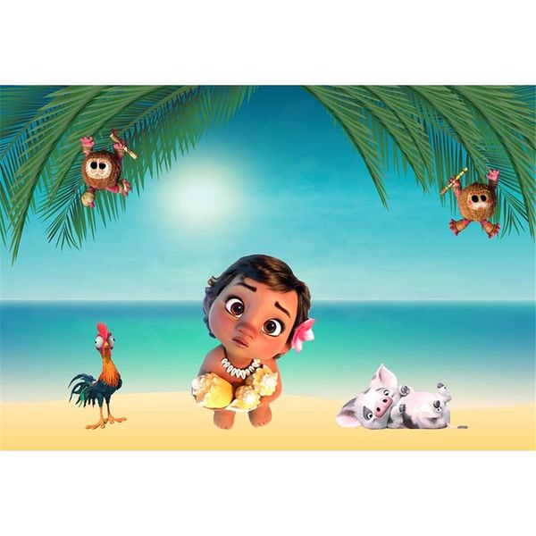 Пляж тематические детские день рождения фон для фотографии голубое небо и морская свинья петух обезьяна дети дети фото фон
