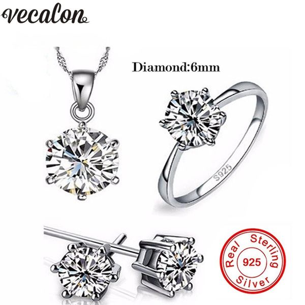 Vecalon Marca 100% Reale 925 Set di Gioielli in Argento Sterling di Lusso CZ Diamant Matrimonio Fidanzamento Set da Sposa per Le Donne G