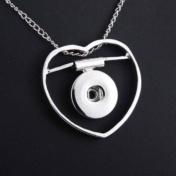 

new heart snap jewelry 18mm snap button necklace with 60cm chains pendant necklace for women necklaces 9949, Silver