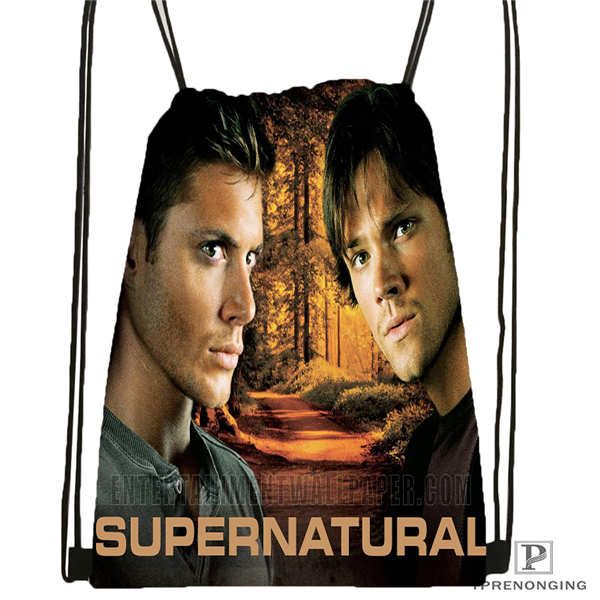 

custom supernatural @02-drawstring backpack bag cute daypack kids satchel (black back) 31x40cm#180611-01-30