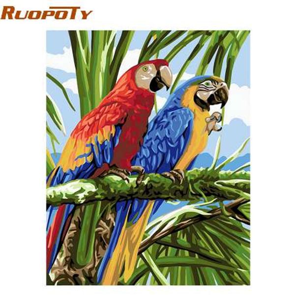 RuoPoty quadro pássaros diy pintura por números casa decoração parede pintura de parede coloração na lona presente original para a arte da arte da parede