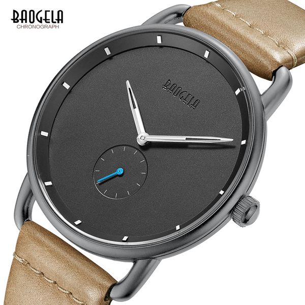 

baogela mens simple black quartz watch, leather bracelete wristwatch business men watch waterproof relogio masculino bl1806, Slivery;brown