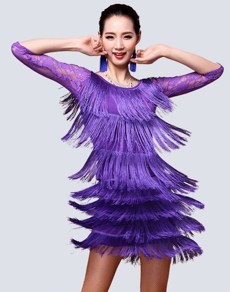 

slim ballroom fringe lace latin salsa cha cha competition dance costume clothes for women dance wear dancing skirts, Black;red
