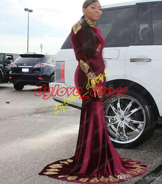 

plus size gold lace long sleeves prom dress vestido de festa evening dress mermaid burgundy prom dresses 2018 long, Black