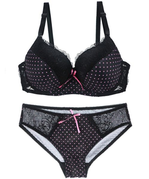 

bra cute polka dot lingerie bra smooth comfortable plunge lift up bras with panty bra penti set, Red;black