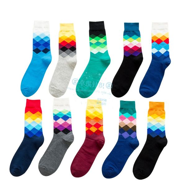 

10pairs fashion brand quality mens happy socks 10colors striped plaid socks men combed cotton calcetines largos hombre, Black