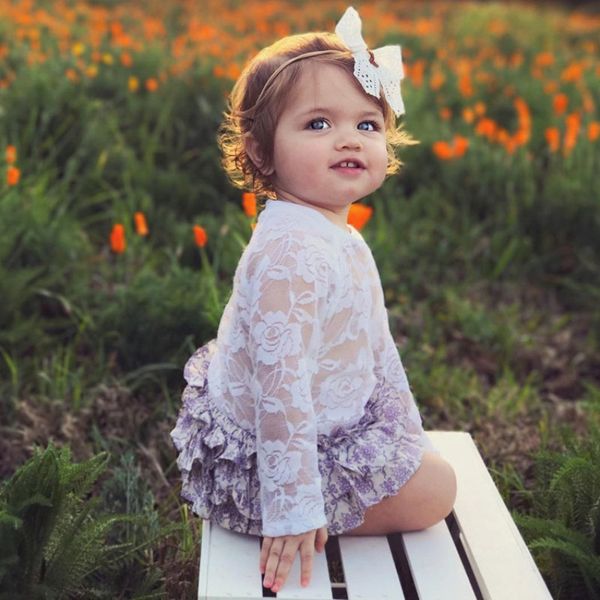 

baby girls body suits spring summer baby climbing suit lace embroidered long sleeves, Blue