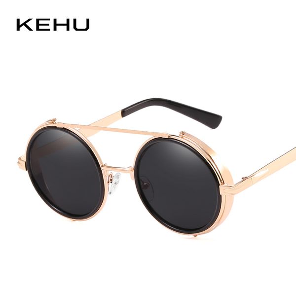 

kehu women's punk sunglasses small round sunglasses high-quality alloy eyeglasses frame brand designer design uv400 women k9513, White;black